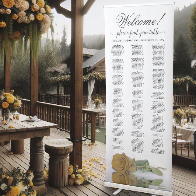 Elegant Gold Ochre Rose Alphabetical Seating Chart Retractable Banner (Creator Uploaded)