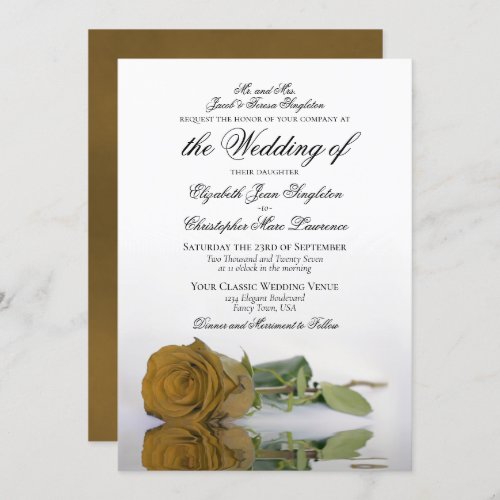 Elegant Gold Ochre Rose Formal Wedding Invitation