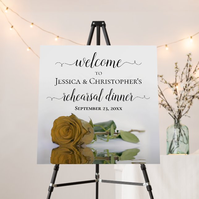 Elegant Gold Ochre Rose Rehearsal Dinner Welcome Foam Board (In Situ (Stand))