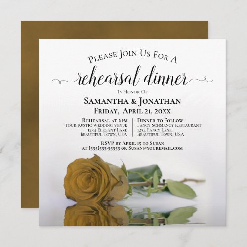 Elegant Gold Ochre Rose Wedding Rehearsal  Dinner Invitation