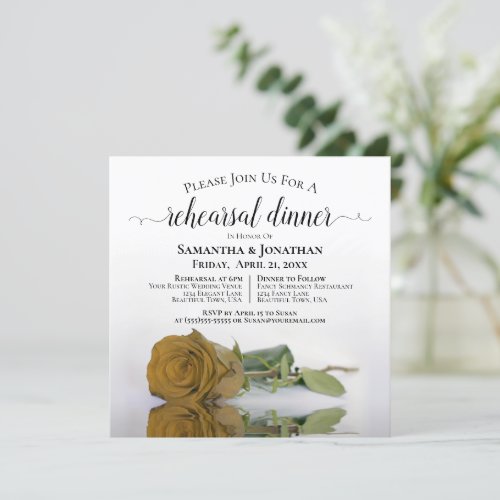 Elegant Gold Ochre Rose Wedding Rehearsal  Dinner Invitation