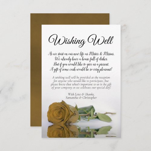 Elegant Gold Ochre Rose Wedding Wishing Well Poem Enclosure Card