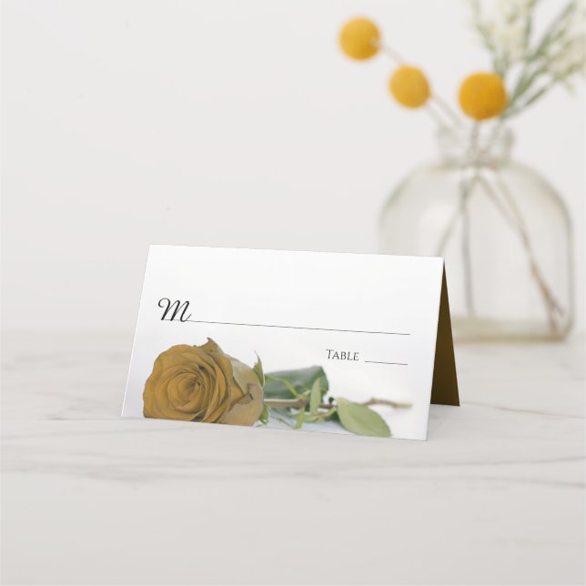 Elegant Gold Ochre Rose Wedding Write-In Place Card (Front)