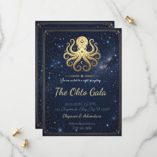 Elegant Gold Octopus Celestial Night  Invitation