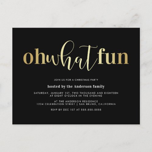 Elegant Gold Oh What Fun Christmas Party Invites