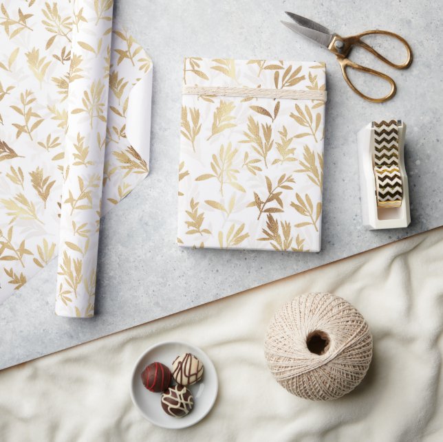 Elegant Gold Olive branch White Pattern Wrapping Paper (Crafts)
