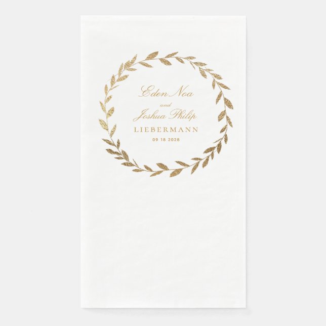 Elegant Gold Olive Branch Wreath Wedding Paper Guest Towels (Front)