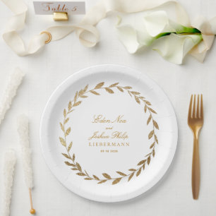 Elegant Gold Olive Branch Wreath Wedding Paper Pla Plates
