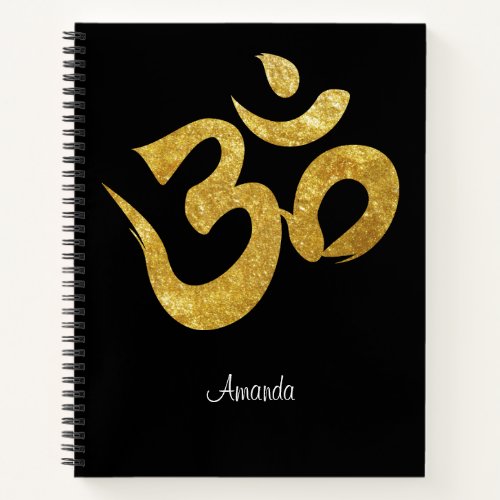 Elegant Gold OM Black Background Yoga Notebook