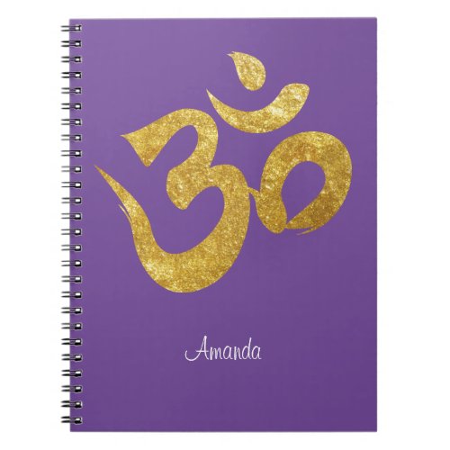 Elegant Gold OM Purple background Yoga Notebook