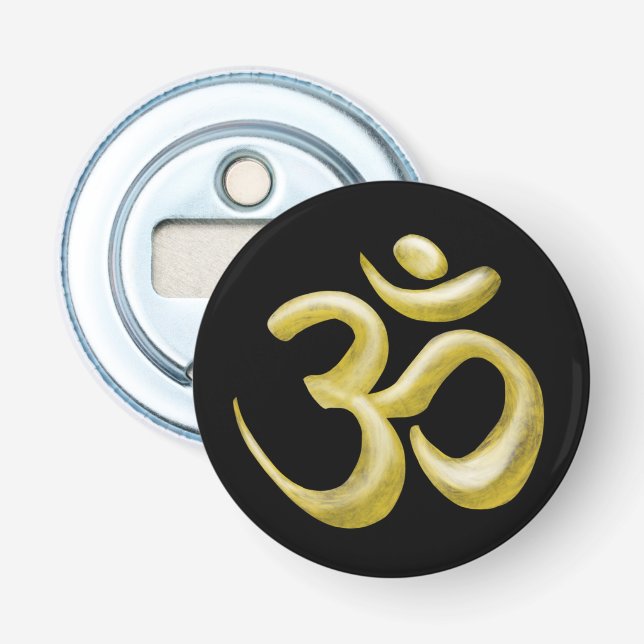Elegant Gold Om Symbol | Sanskrit Spiritual Black  Bottle Opener (Front)
