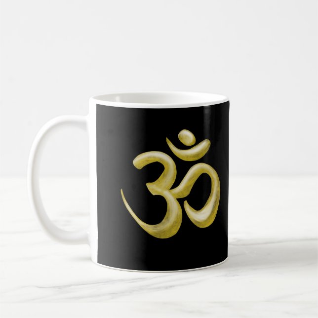 Elegant Gold Om Symbol | Sanskrit Spiritual Black  Coffee Mug (Left)