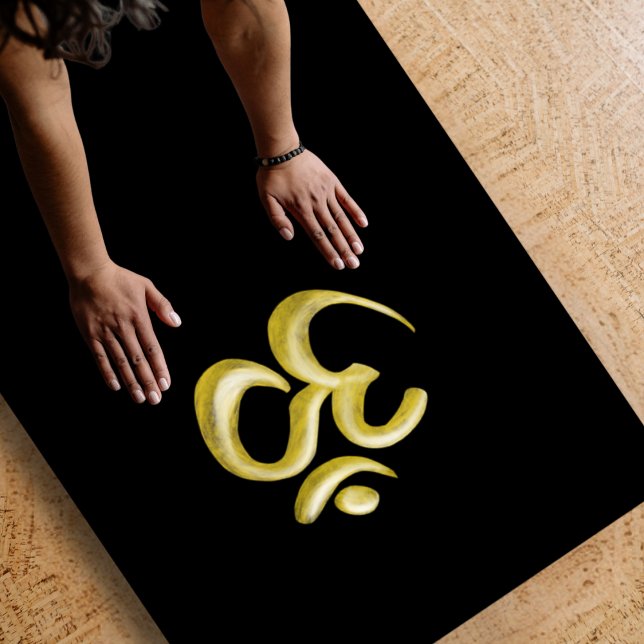 Elegant Gold Om Symbol | Sanskrit Spiritual Black Yoga Mat (Creator Uploaded)