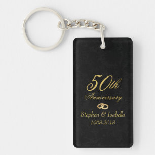 Elegant Gold on Black 50th Wedding Anniversary Keychain