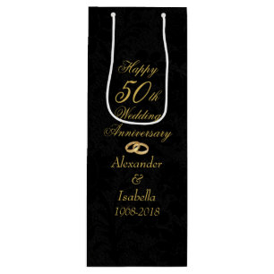 Elegant Gold on Black 50th Wedding Anniversary Wine Gift Bag