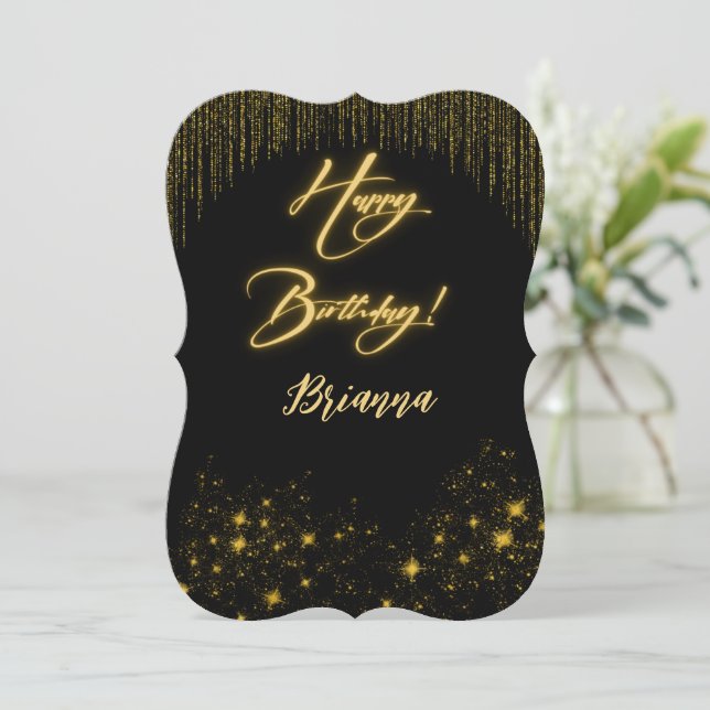 Elegant Gold on Black Birthday Invitation (Standing Front)
