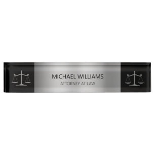 Elegant Gold on Black Scales of Justice Lawyer Desk Name Plate