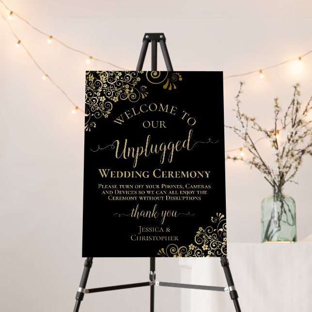 Elegant Gold on Black Unplugged Wedding Ceremony Foam Board (In Situ (Stand))