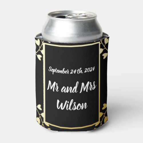 Elegant Gold on Black Wedding Can Cooler