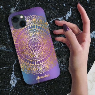 Elegant Gold on Bright Nebula Lotus Henna Mandala iPhone 13 Case