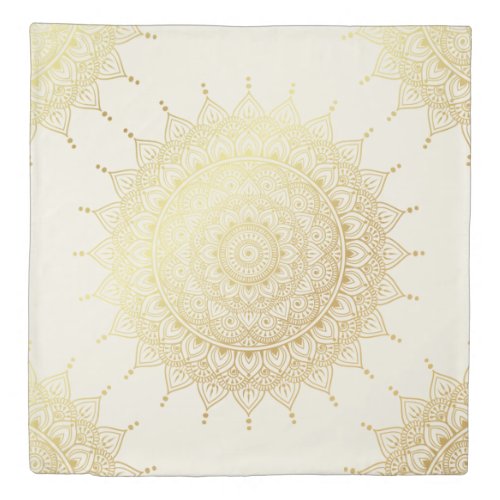 Elegant Gold on Cream Floral Henna Mandala Duvet Cover