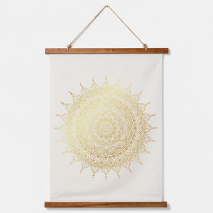 Elegant Gold on Cream Floral Henna Mandala Hanging Tapestry