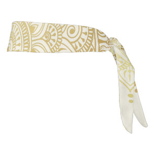 Elegant Gold on Cream Floral Henna Mandala Tie Headband