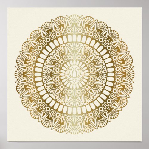 Elegant Gold on Cream Lotus Henna Mandala Print