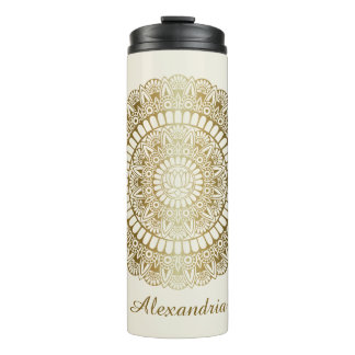 Elegant Gold on Cream Lotus Henna Mandala Thermal Tumbler