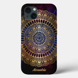 Elegant Gold on Dark Nebula Lotus Henna Mandala iPhone 13 Case
