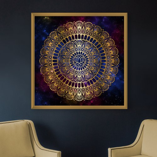 Elegant Gold on Dark Nebula Lotus Henna Mandala Poster