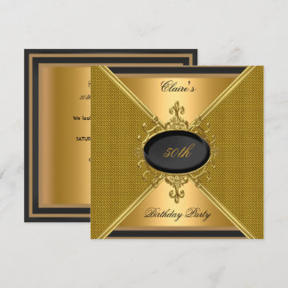 Elegant Gold On Gold Black 50th Birthday Party Invitation