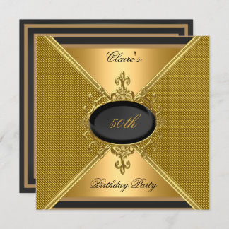 Elegant Gold On Gold Black 50th Birthday Party Invitation