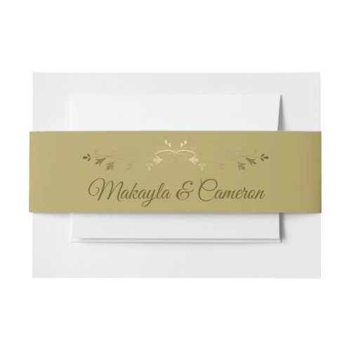 Elegant Gold on Gold Floral Flourish Wedding Invitation Belly Band