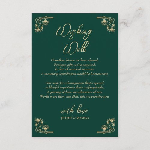 Elegant gold on green Art Deco wishing well Card