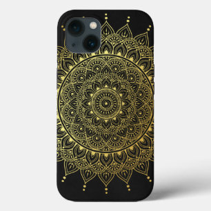 Elegant Gold on Soft Black Floral Henna Mandala iPhone 13 Case