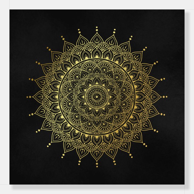 Elegant Gold on Soft Black Floral Henna Mandala Foam Board (Front)
