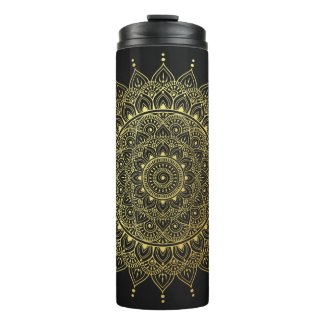 Elegant Gold on Soft Black Floral Henna Mandala Thermal Tumbler