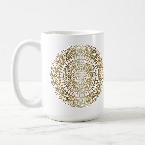 Elegant Gold on White Lotus Henna Mandala Coffee Mug
