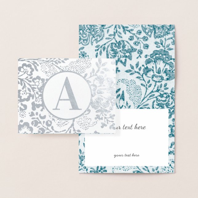 Elegant Gold or Silver Floral Monogram Foil Card (Display)