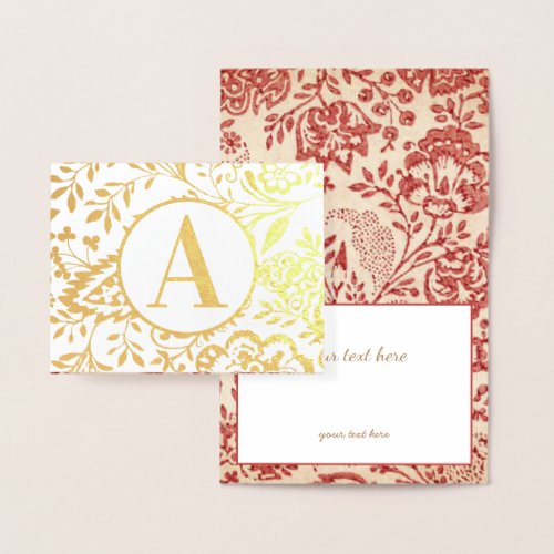 Elegant Gold or Silver Red Floral Monogram Foil Card