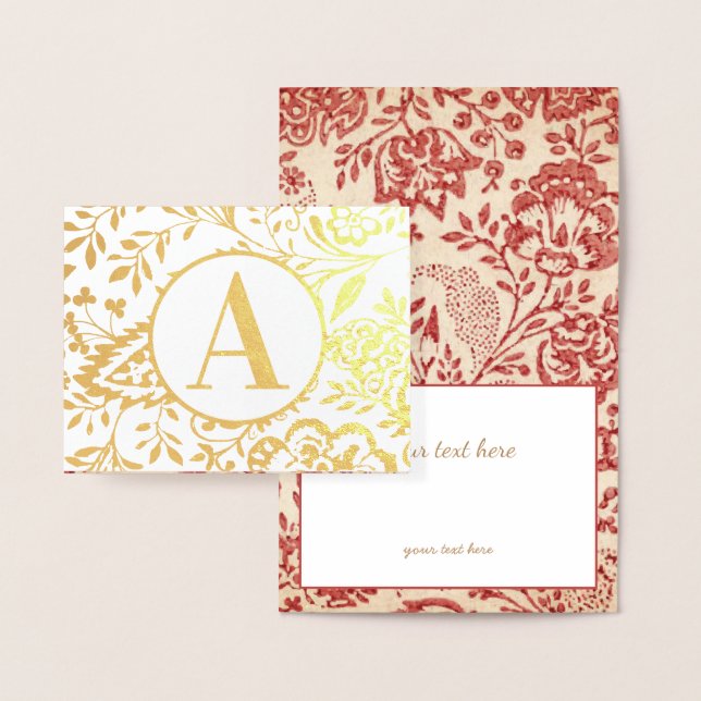 Elegant Gold or Silver Red Floral Monogram Foil Card (Display)