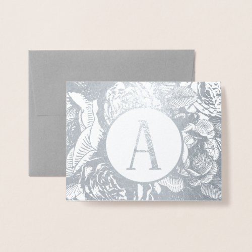 Elegant Gold or Silver Rose Floral Monogram Foil Card