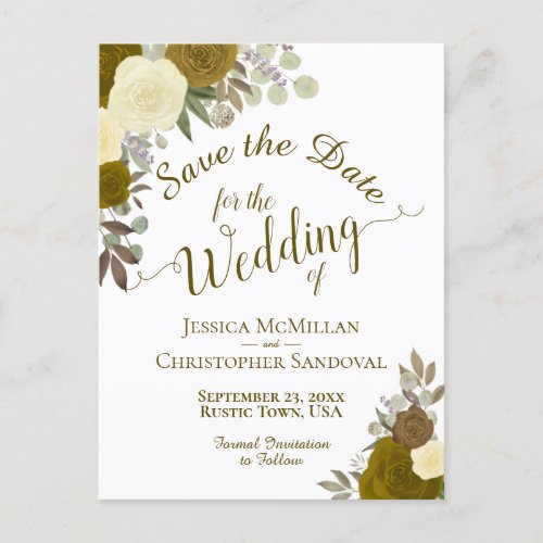 Elegant Gold or Yellow Roses Wedding Save the Date Announcement Postcard