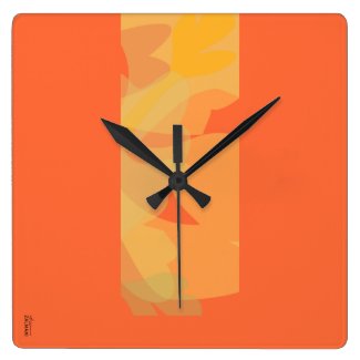 Elegant Gold Orange Abstract Floral Square Wall Clock