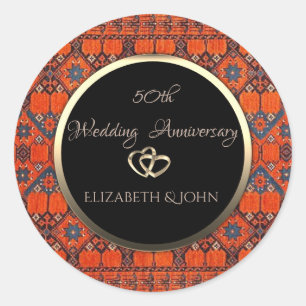 Elegant Gold Oriental Carpet  Anniversary Classic Round Sticker