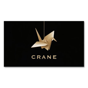 Elegant Gold Origami Crane Black Minimalist Business Card Magnet