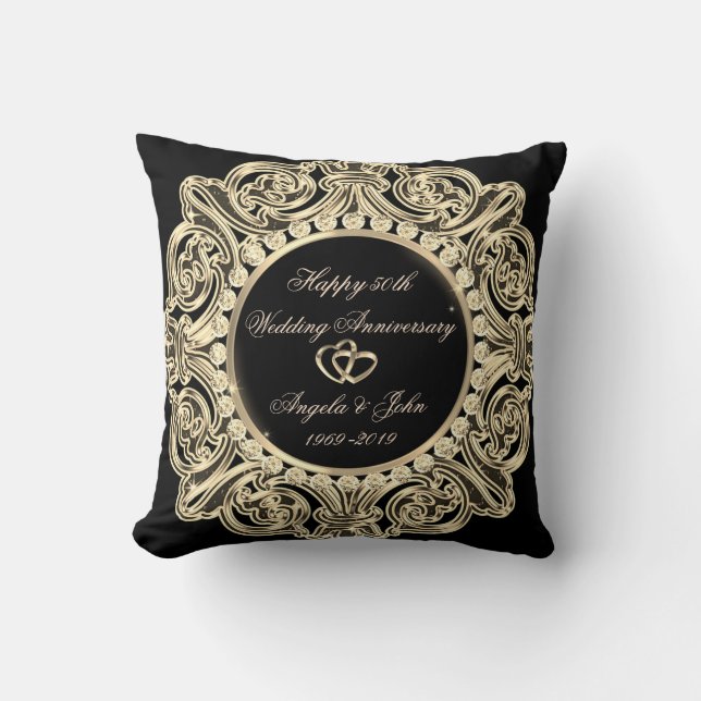 Elegant Gold Ornament  50th Wedding Anniversary Throw Pillow (Front)