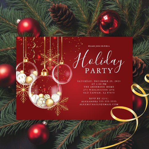 Elegant Gold Ornament Christmas Party Invitation