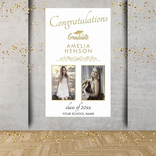 Elegant Gold Ornament Congratulations 2 Photo Grad Poster